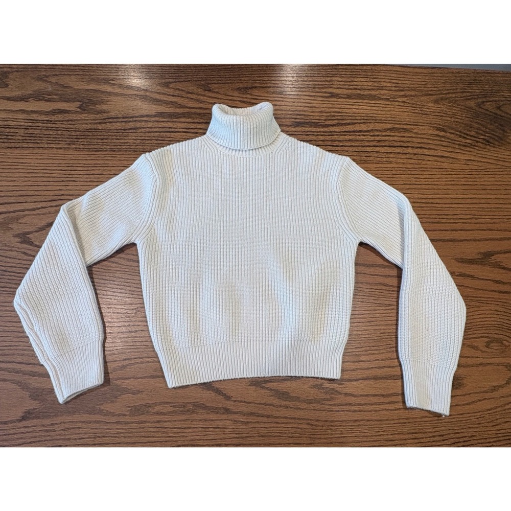 HM Womens Cream Ribbed Knit Turtleneck Sweater Wool Blend Size Small Off White